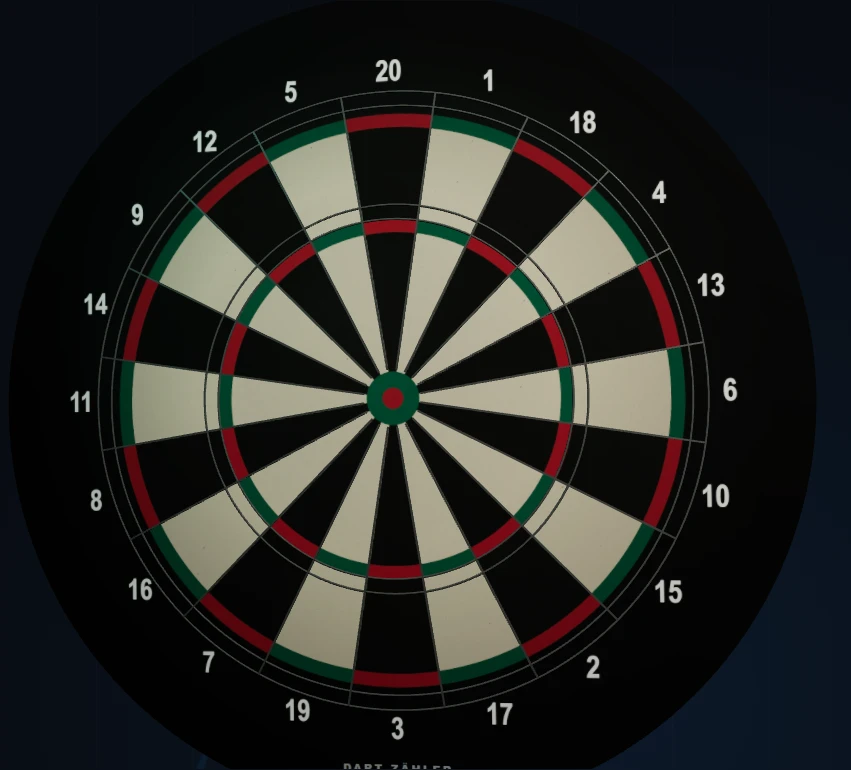 Realistische Dartscheibe mit korrekter Zahlenfolge und der 20 oben.